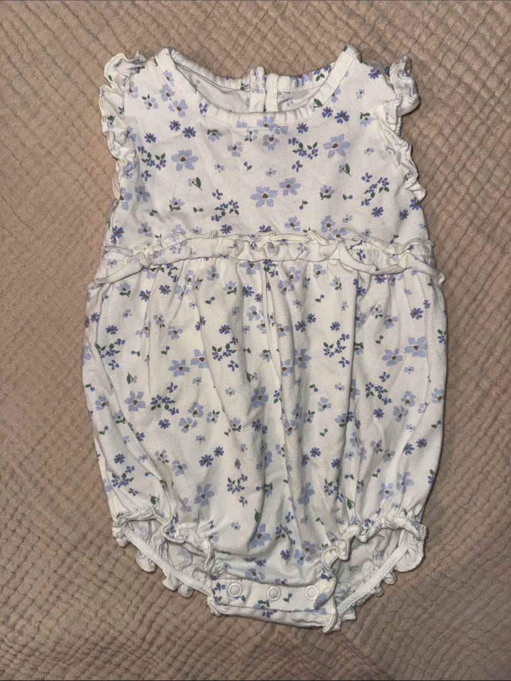 Carter's White Infant Floral Ruffle Bubble Romper with Light Blue Flowers